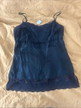 Black Lace Trim Silk Cami Top
